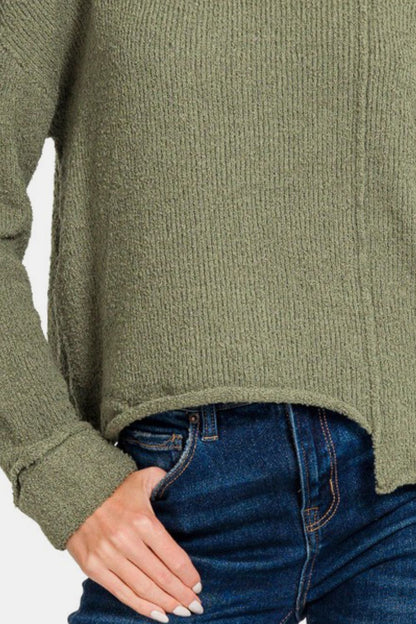 Zenana Asymmetric Hem Drop Shoulder Sweater Shirt Apparel Clothing Tops Ship from USA Shirts USA Women Zenana Trendsi https://www.cyberehub.com