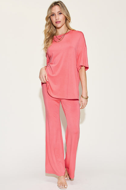 Basic Bae Full Size Bamboo Drop Shoulder T-Shirt and Flare Pants Set Coral Apparel/Tops Basic Bae Ship from USA TikTok Tops Trendsi USPS Walmart Walmart Apparel Trendsi https://www.cyberehub.com