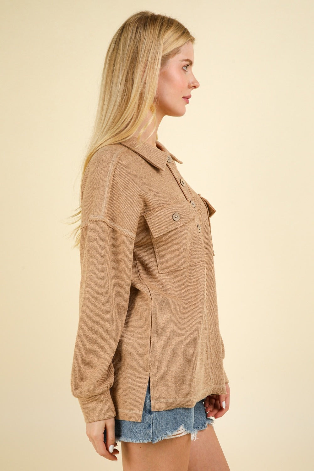 VERY J Collared Half Button Knit Top with Pockets Shirt Apparel Clothing Tops price-change-job-active Ship from USA Shirts USA VERY J Women Trendsi https://www.cyberehub.com