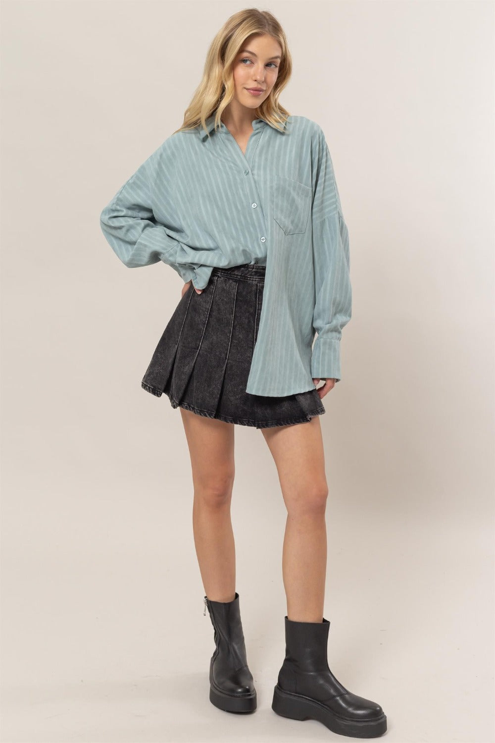 HYFVE Stripe Button Down Long Sleeve Oversized Shirt Tops/Jackets/Sweaters Clothing Tops HYFVE Ship from USA TikTok Trendsi USPS Walmart Trendsi https://www.cyberehub.com