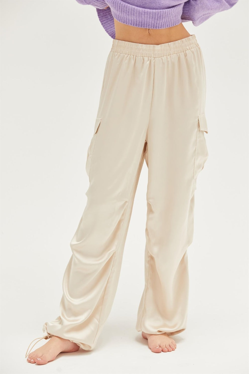 HYFVE Approach Satin Drawstring Hem Cargo Pants Alpaca Bottoms Bottoms Clothing HYFVE Ship from USA Women Trendsi https://www.cyberehub.com