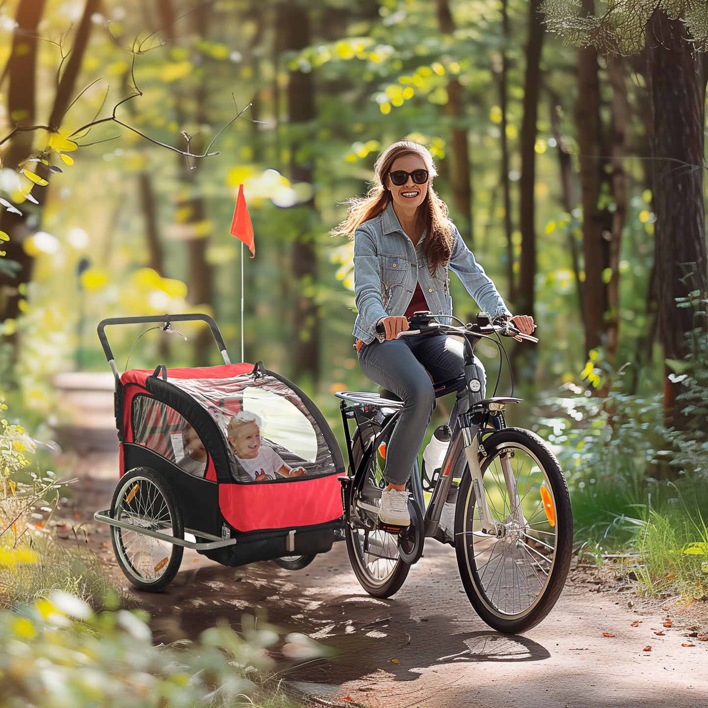 Aosom Elite Three-Wheel Bike Trailer for Kids Bicycle Cart for Two Children with 2 Security Harnesses & Storage, Red Car Giga GNJ Toys Walmart Giga https://www.cyberehub.com