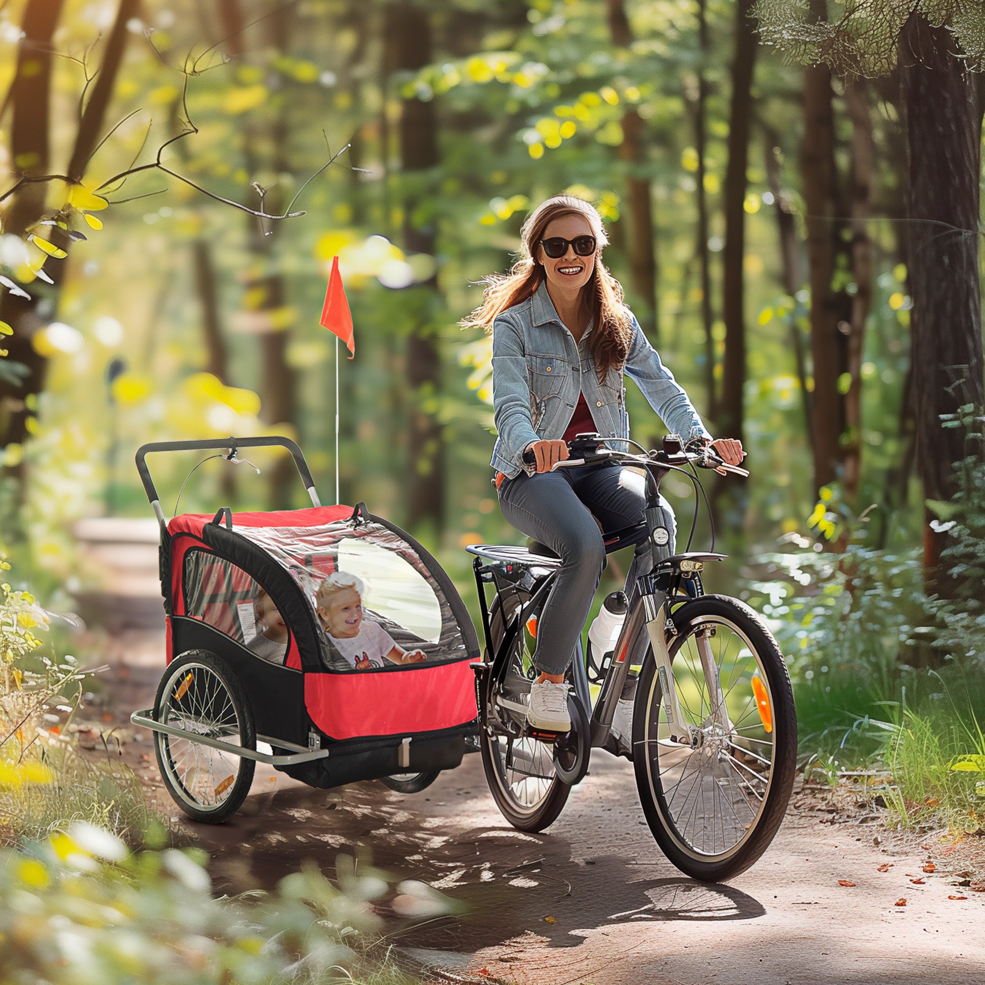 Aosom Elite Three-Wheel Bike Trailer for Kids Bicycle Cart for Two Children with 2 Security Harnesses & Storage, Red Car Giga GNJ Toys Walmart Giga https://www.cyberehub.com