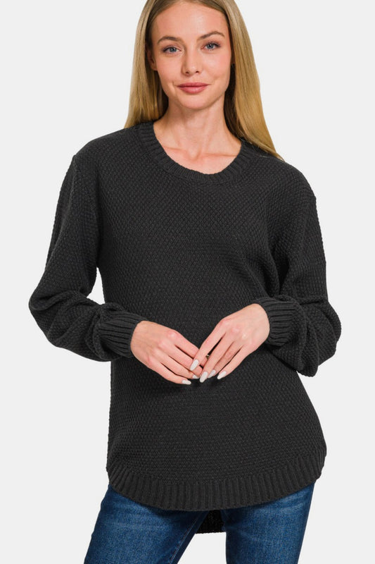 Zenana Ful Size Round Neck Long Sleeve Curved Hem Sweater Black Shirt Apparel Clothing Tops price-change-job-active Ship from USA Shirts USA Women Zenana Trendsi https://www.cyberehub.com
