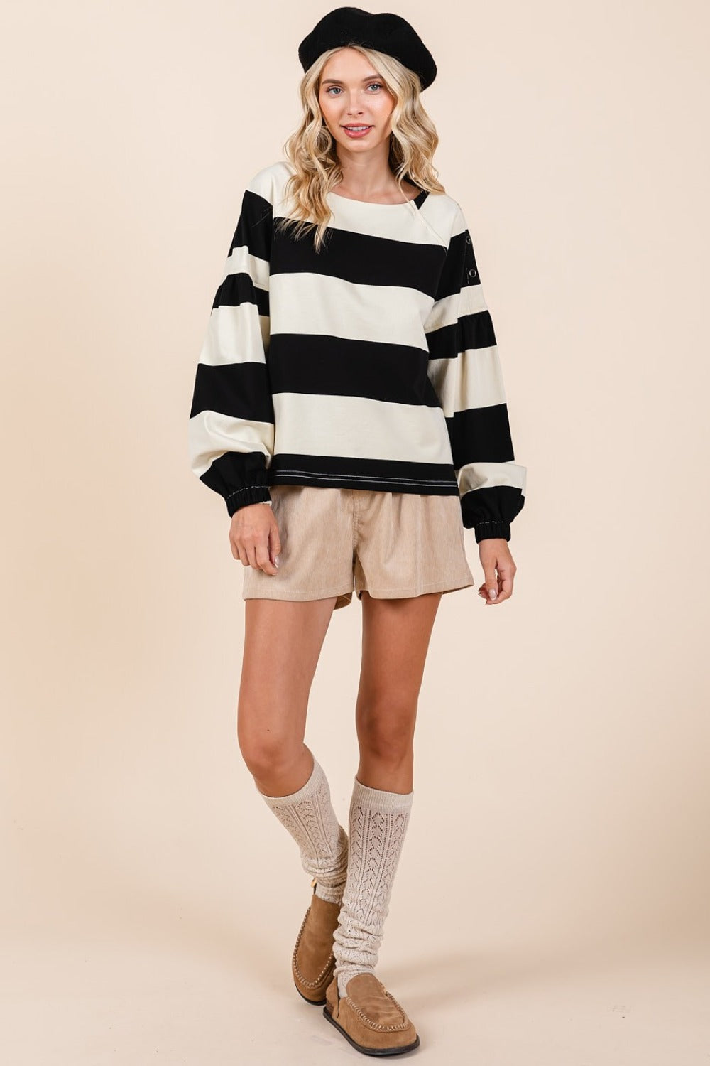 Mittoshop Striped Snap Shoulder Long Sleeve T-Shirt Apparel/Tops Mittoshop Ship from USA TikTok Tops Trendsi USPS Walmart Walmart Apparel Trendsi https://www.cyberehub.com
