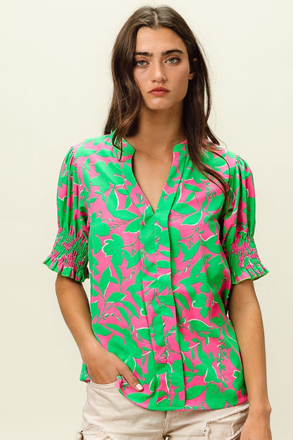 BiBi Smocked Cuff Floral Contrast Top Tops/Jackets/Sweaters BiBi Clothing Tops Ship from USA TikTok Trendsi USPS Walmart Trendsi https://www.cyberehub.com