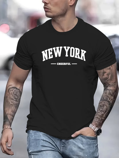 Men's New York Creative Printed Casual Novelty T-shirt, Short Sleeved Summer&spring Top, Comfortable Fit, Fashionable Street Casual Round Neck T-shirt, Suitable For Daily Wear Apparel/Shirt/Graphic Shirt SNULLO https://www.cyberehub.com