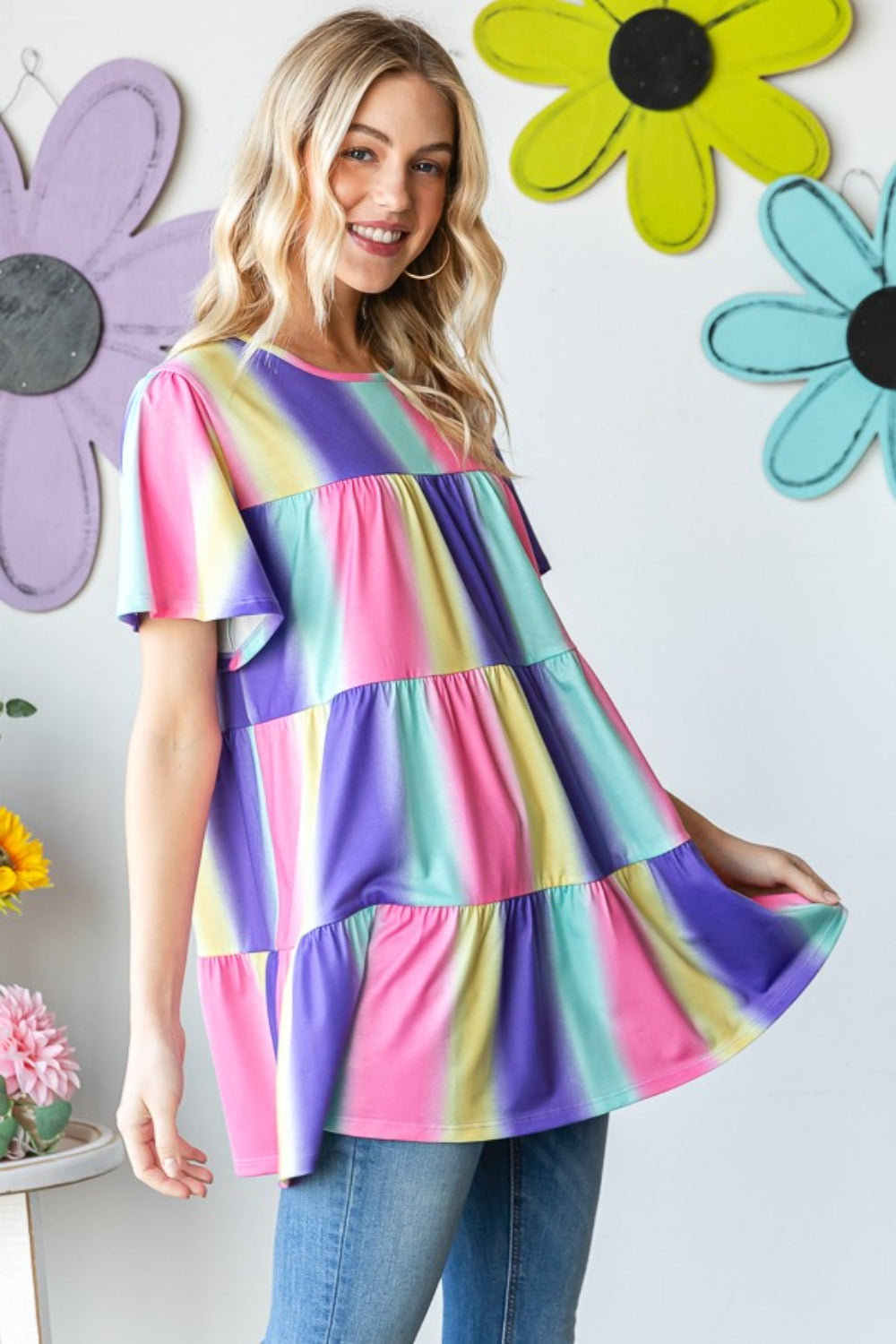 Heimish Full Size Short Sleeve Striped Tiered Top Apparel/Tops Heimish Ship from USA TikTok Tops Trendsi USPS Walmart Walmart Apparel Trendsi https://www.cyberehub.com