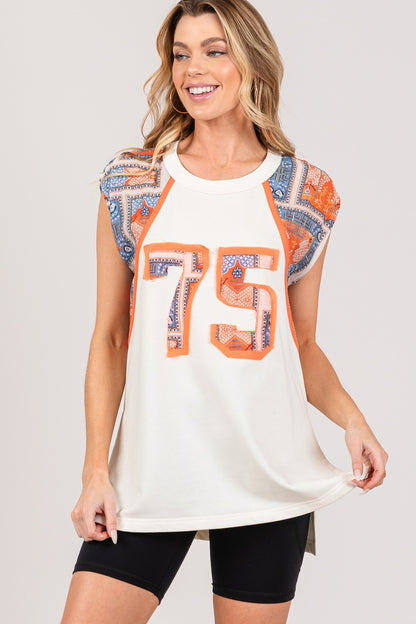 SAGE + FIG Patch Print Side Slit Sleeveless Top Orange Tops/Jackets/Sweaters Clothing Tops SAGE+FIG Ship from USA TikTok Trendsi USPS Walmart Trendsi https://www.cyberehub.com