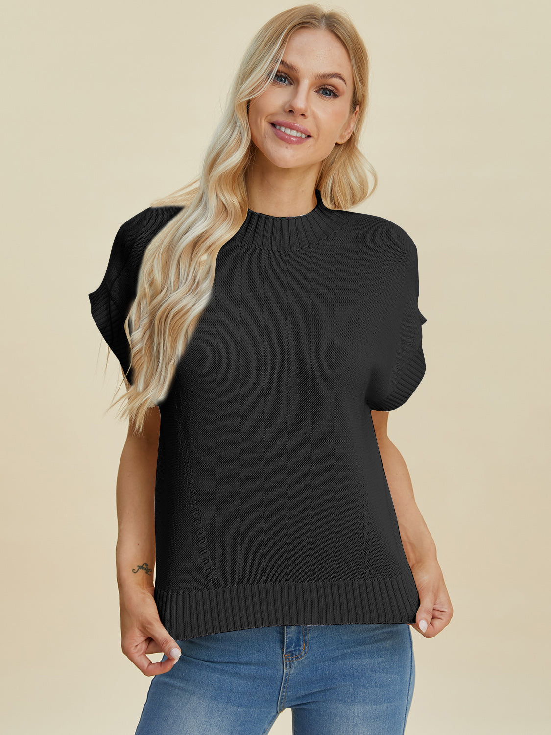 Double Take Full Size Mock Neck Short Sleeve Sweater Shirt Apparel Clothing Tops Double Take Ship from USA Shirts USA Women Trendsi https://www.cyberehub.com