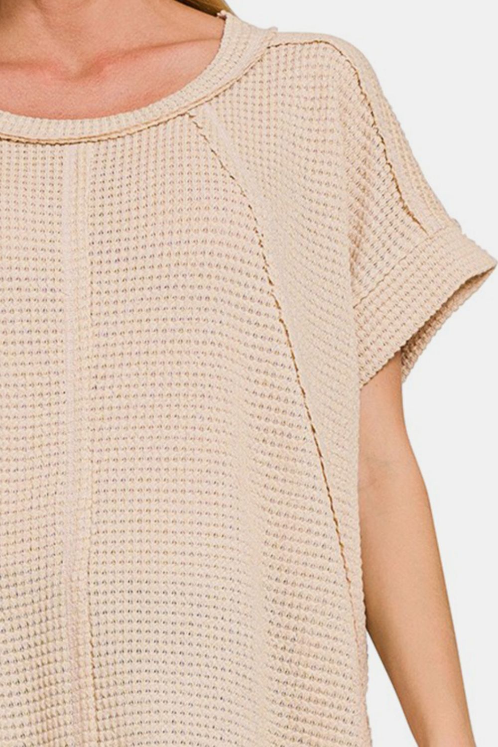 Zenana Waffle Exposed-Seam Short Sleeve T-Shirt Tops/Jackets/Sweaters Clothing Tops Ship from USA TikTok Trendsi USPS Walmart Zenana Trendsi https://www.cyberehub.com