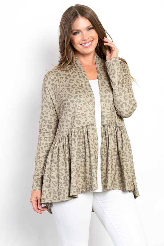 Be Stage Full Size Peplum Leopard Open Front Long Sleeve Cardigan Tops/Jackets/Sweaters BE Stage Clothing Tops Ship from USA TikTok Trendsi USPS Walmart Trendsi https://www.cyberehub.com