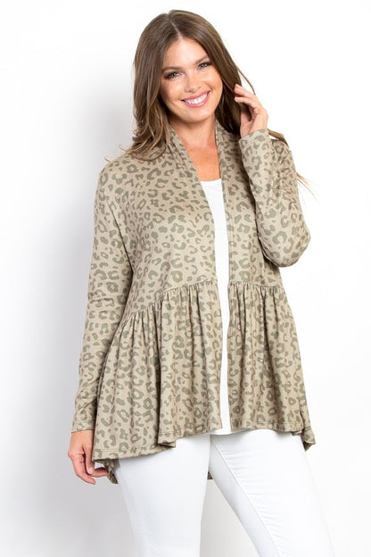 Be Stage Full Size Peplum Leopard Open Front Long Sleeve Cardigan Tops/Jackets/Sweaters BE Stage Clothing Tops Ship from USA TikTok Trendsi USPS Walmart Trendsi https://www.cyberehub.com