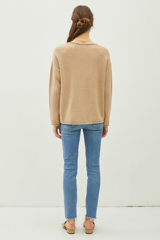 Be Cool Rolled Openwork Round Neck Sweater Tops/Jackets/Sweaters BE COOL Clothing Tops Ship from USA TikTok Trendsi USPS Walmart Trendsi https://www.cyberehub.com
