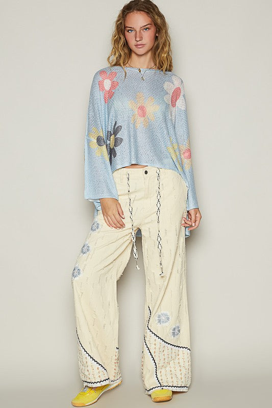 POL Flower Dropped Shoulder Long Sleeve Knit Top Apparel Apparel POL Ship from USA TikTok Trendsi Trendsi https://www.cyberehub.com