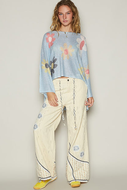 POL Flower Dropped Shoulder Long Sleeve Knit Top Apparel Apparel POL Ship from USA TikTok Trendsi Trendsi https://www.cyberehub.com