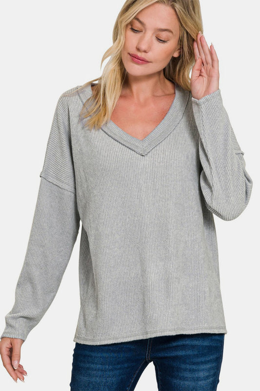 Zenana Full Size Ribbed V-Neck Drop Shoulder Top Sleet Apparel/Tops Ship from USA TikTok Tops Trendsi USPS Walmart Walmart Apparel Zenana Trendsi https://www.cyberehub.com