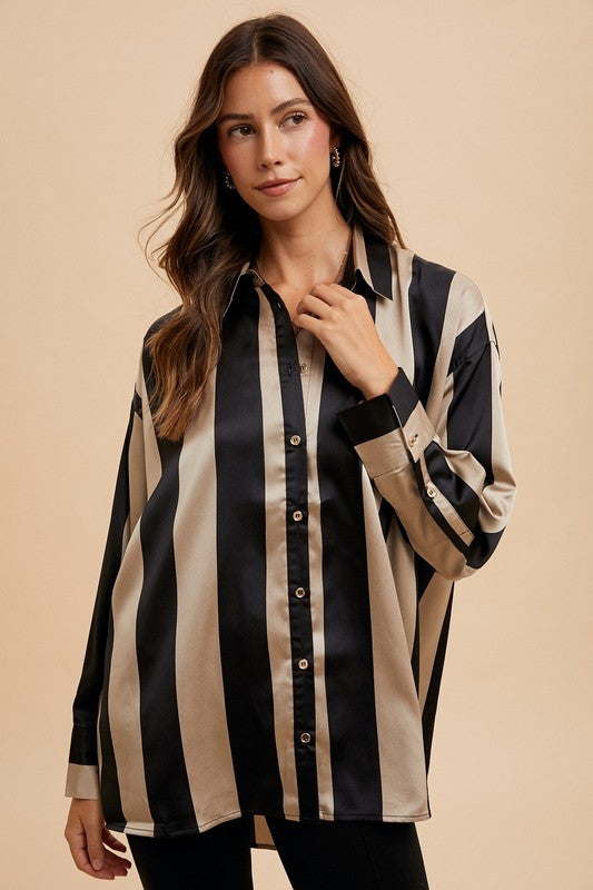Annie Wear Striped Dropped Shoulder Button Up Shirt Black Khaki Apparel Annie Wear Apparel Ship from USA TikTok Trendsi Trendsi https://www.cyberehub.com