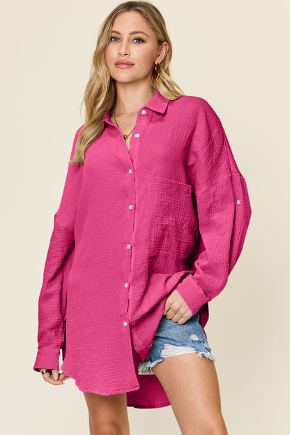 Double Take Full Size Pocketed Texture Button Up Shirt Hot Pink Apparel/Tops Double Take Ship from USA TikTok Tops Trendsi USPS Walmart Walmart Apparel Trendsi https://www.cyberehub.com