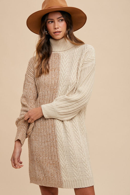 Annie Wear Color Block Turtleneck Sweater Dress Taupe Apparel Annie Wear Apparel Ship from USA TikTok Trendsi Trendsi https://www.cyberehub.com