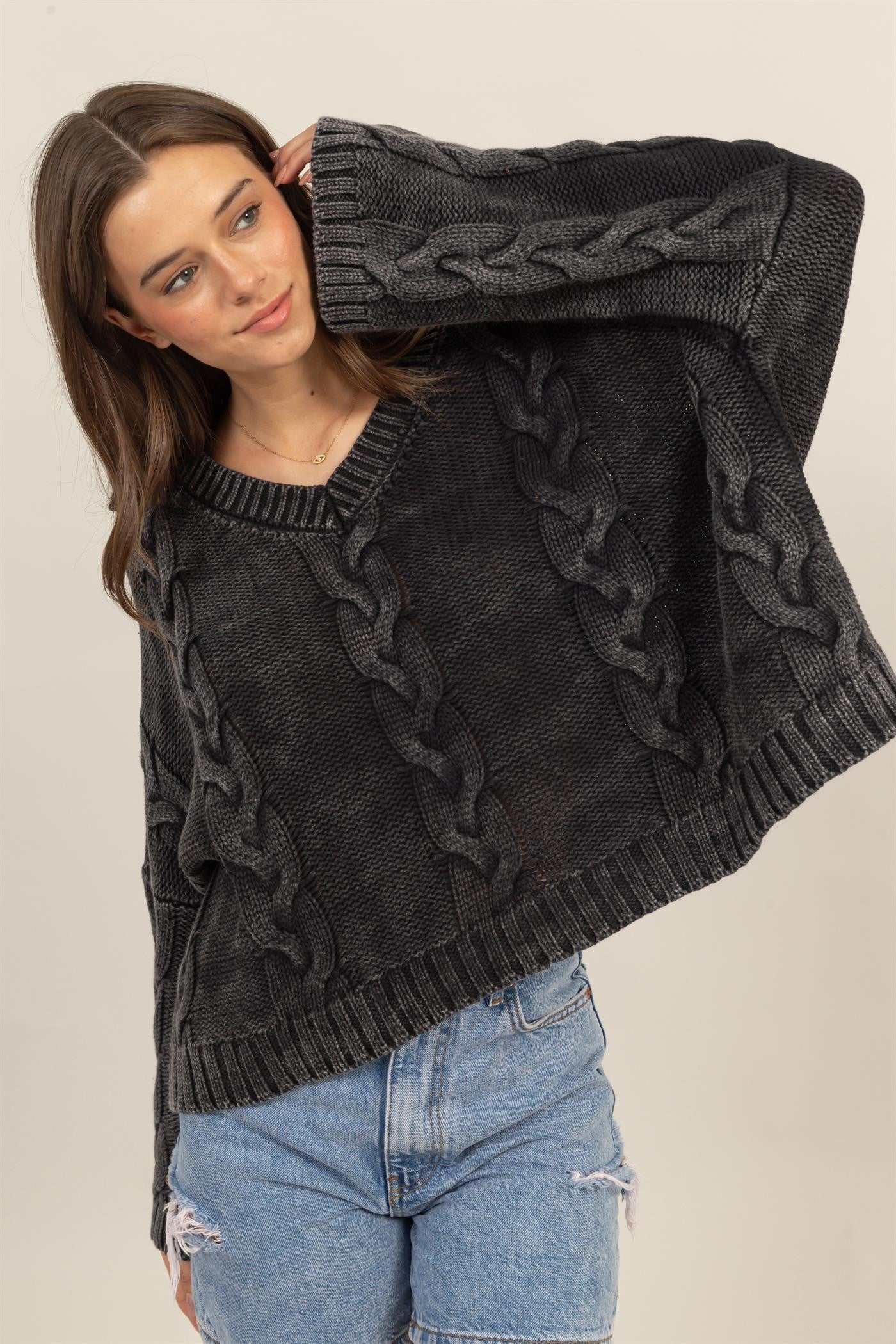 HYFVE Cable Knit V-Neck Dropped Shoulder Oversized Sweater Charcoal Tops/Jackets/Sweaters Clothing Tops HYFVE Ship from USA TikTok Trendsi USPS Walmart Trendsi https://www.cyberehub.com