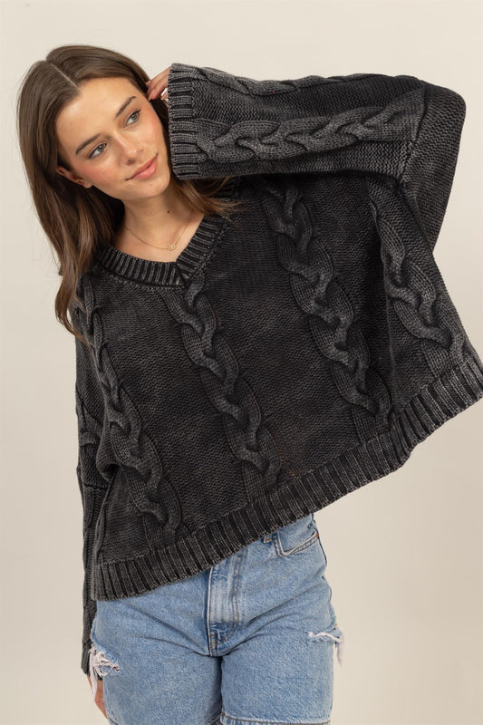 HYFVE Cable Knit V-Neck Dropped Shoulder Oversized Sweater Charcoal Tops/Jackets/Sweaters Clothing Tops HYFVE Ship from USA TikTok Trendsi USPS Walmart Trendsi https://www.cyberehub.com