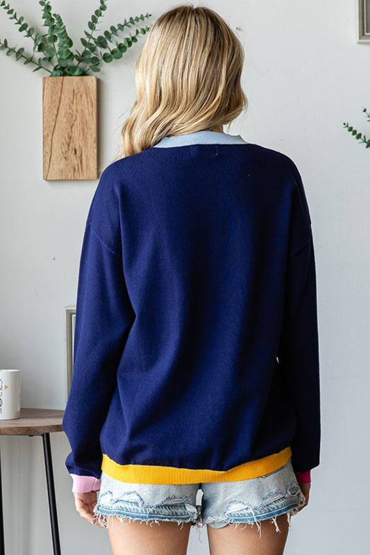 First Love Contrast Ribbed Round Neck Long Sleeve Sweater Shirt Apparel Clothing Tops First Love Ship from USA Shirts USA Women Trendsi https://www.cyberehub.com