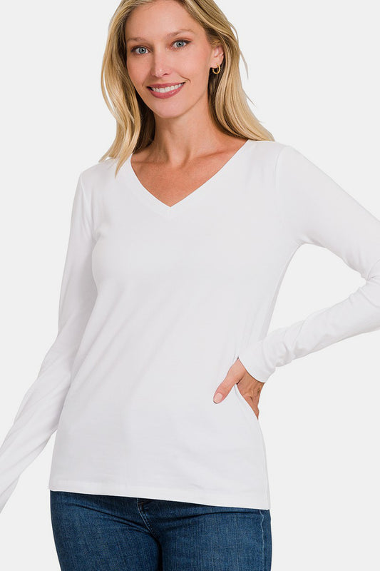 Zenana Full Size V-Neck Long Sleeve T-Shirt White Apparel/Tops Ship from USA TikTok Tops Trendsi USPS Walmart Walmart Apparel Zenana Trendsi https://www.cyberehub.com