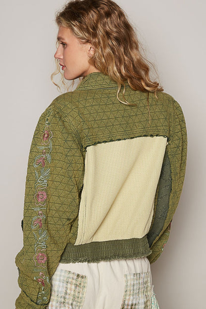 POL Embroidered Sleeve Raw Edge Quilted Jacket Tops/Jackets/Sweaters Clothing Tops POL Ship from USA TikTok Trendsi USPS Walmart Trendsi https://www.cyberehub.com
