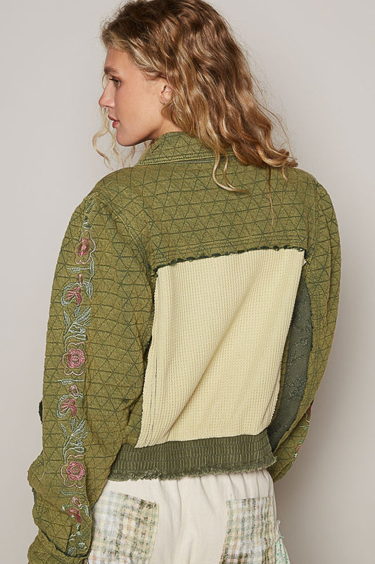 POL Embroidered Sleeve Raw Edge Quilted Jacket Tops/Jackets/Sweaters Clothing Tops POL Ship from USA TikTok Trendsi USPS Walmart Trendsi https://www.cyberehub.com
