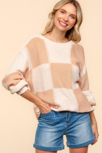 Haptics Full Size Checkered Round Neck Drop Shoulder Sweater Apparel Apparel Haptics Ship from USA TikTok Trendsi Trendsi https://www.cyberehub.com
