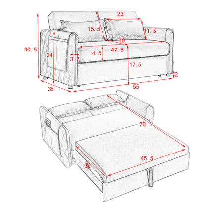 55" Modern Convertible Sofa Bed with 2 Detachable Arm Pockets, Velvet Loveseat Sofa with Pull Out Bed, 2 Pillows and Living Room Adjustable Backrest, Grid Design Armrests Giga GNJ Home Home & Garden Sofa Walmart Giga https://www.cyberehub.com