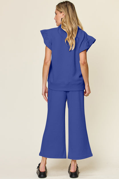 Double Take Texture Ruffle Short Sleeve Top and Drawstring Wide Leg Pants Set Apparel/Tops Double Take Ship from USA TikTok Tops Trendsi USPS Walmart Walmart Apparel Trendsi https://www.cyberehub.com