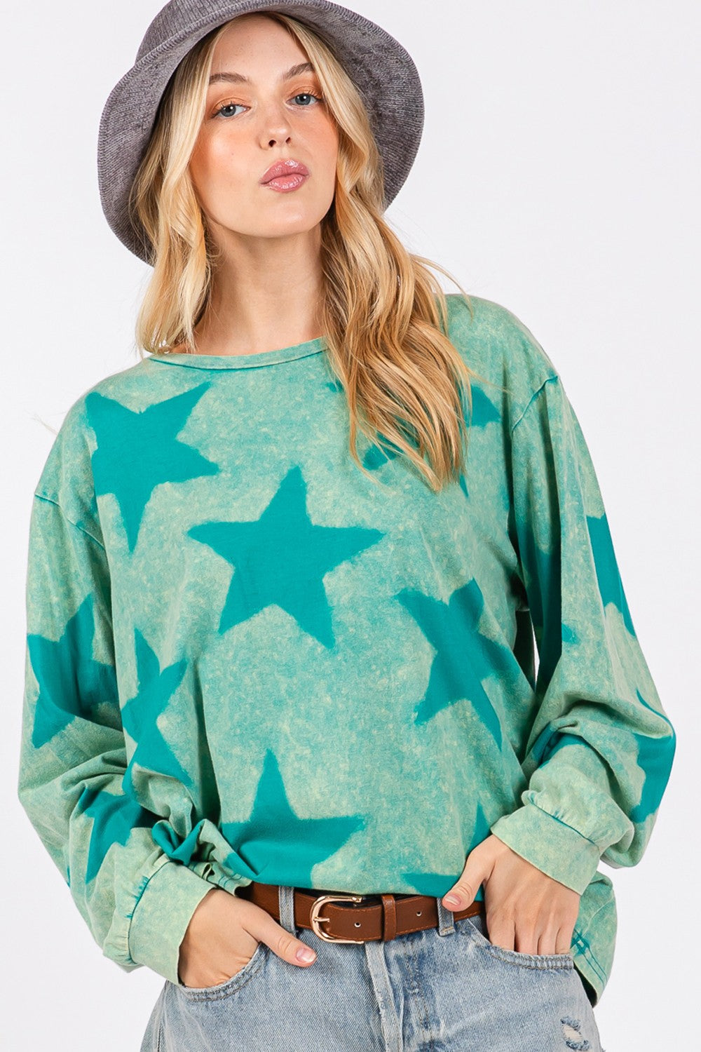 SAGE + FIG Mineral Wash Star Pattern T-Shirt Apparel/Tops SAGE+FIG Ship from USA TikTok Tops Trendsi USPS Walmart Walmart Apparel Trendsi https://www.cyberehub.com
