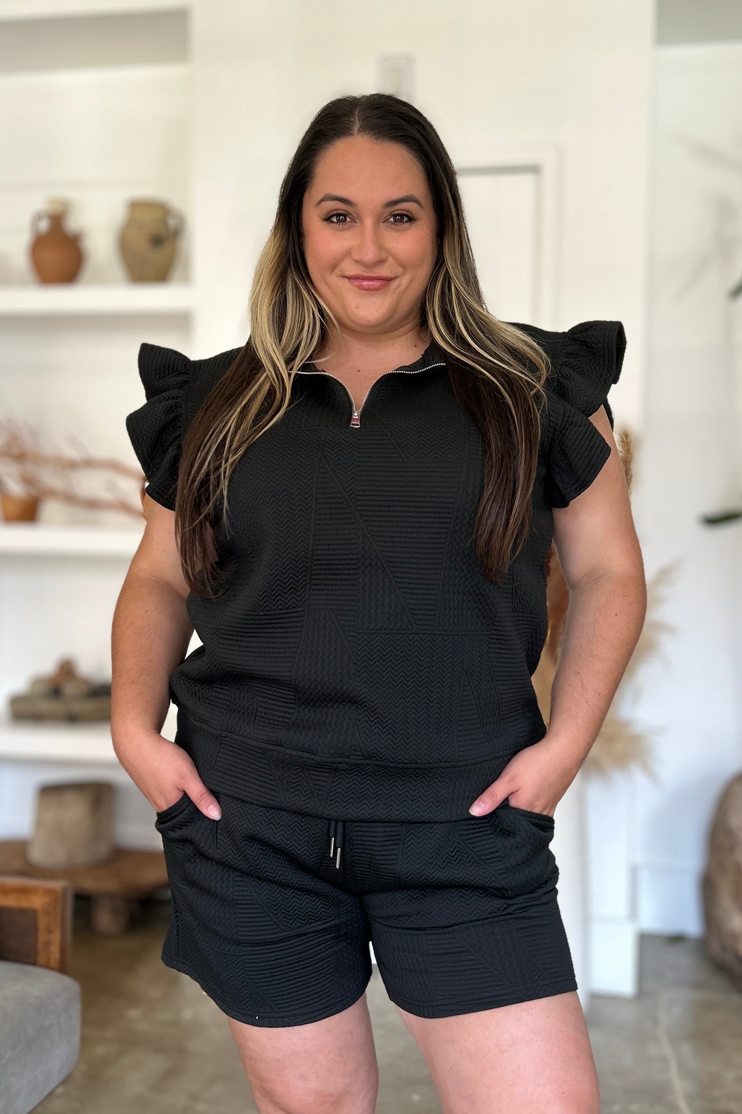 Double Take Full Size Texture Flounce Sleeve Top and Shorts Set Tops/Jackets/Sweaters Clothing Tops Double Take Ship from USA TikTok Trendsi USPS Walmart Trendsi https://www.cyberehub.com