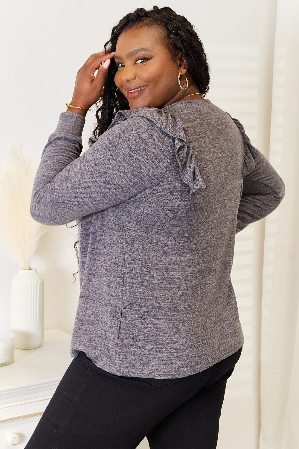 Double Take Square Neck Ruffle Shoulder Long Sleeve T-Shirt Apparel/Tops Double Take Ship from USA TikTok Tops Trendsi USPS Walmart Walmart Apparel Trendsi https://www.cyberehub.com