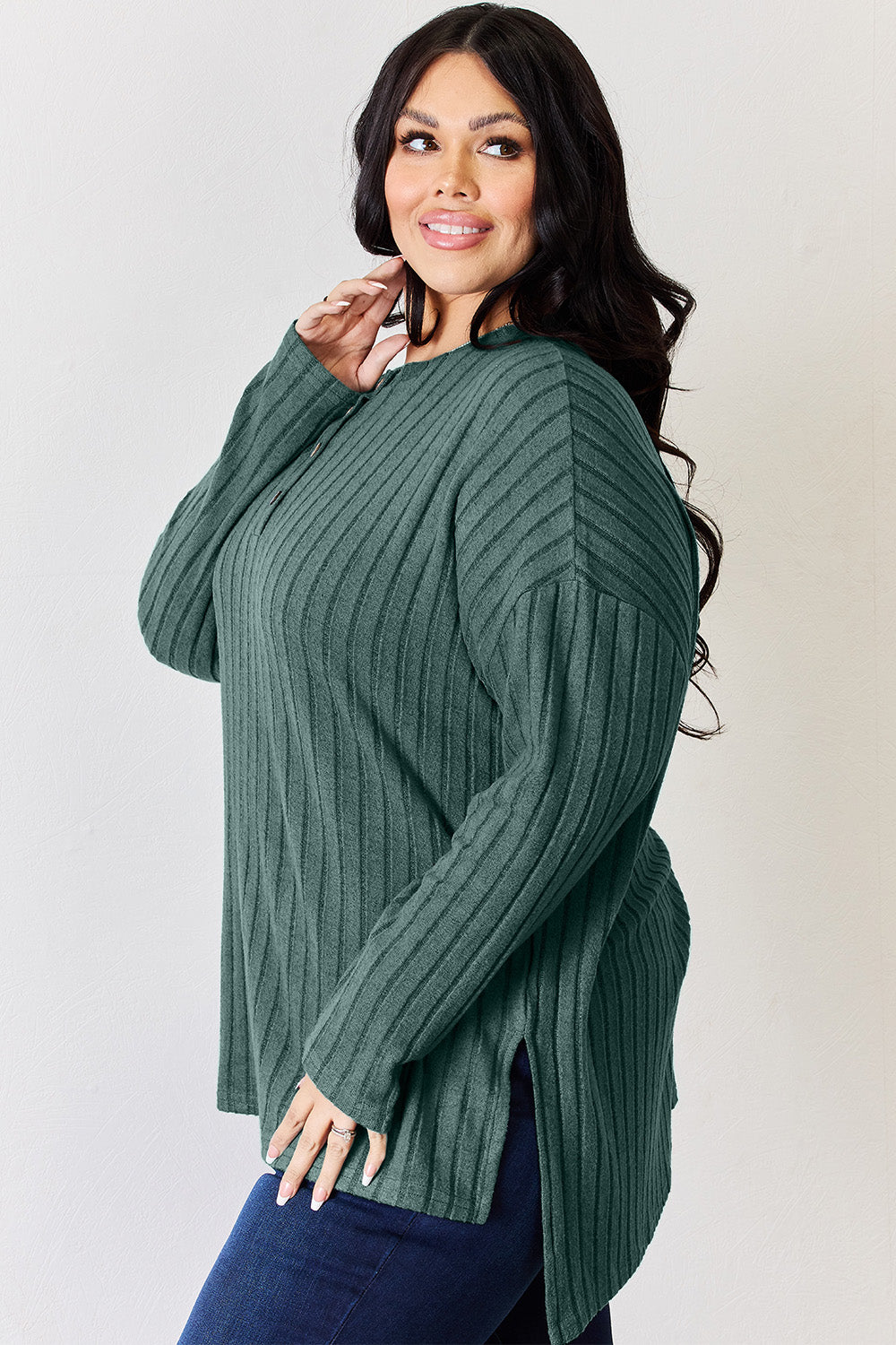 Basic Bae Full Size Ribbed Half Button Long Sleeve High-Low T-Shirt Apparel/Tops Basic Bae Ship from USA TikTok Tops Trendsi USPS Walmart Walmart Apparel Trendsi https://www.cyberehub.com