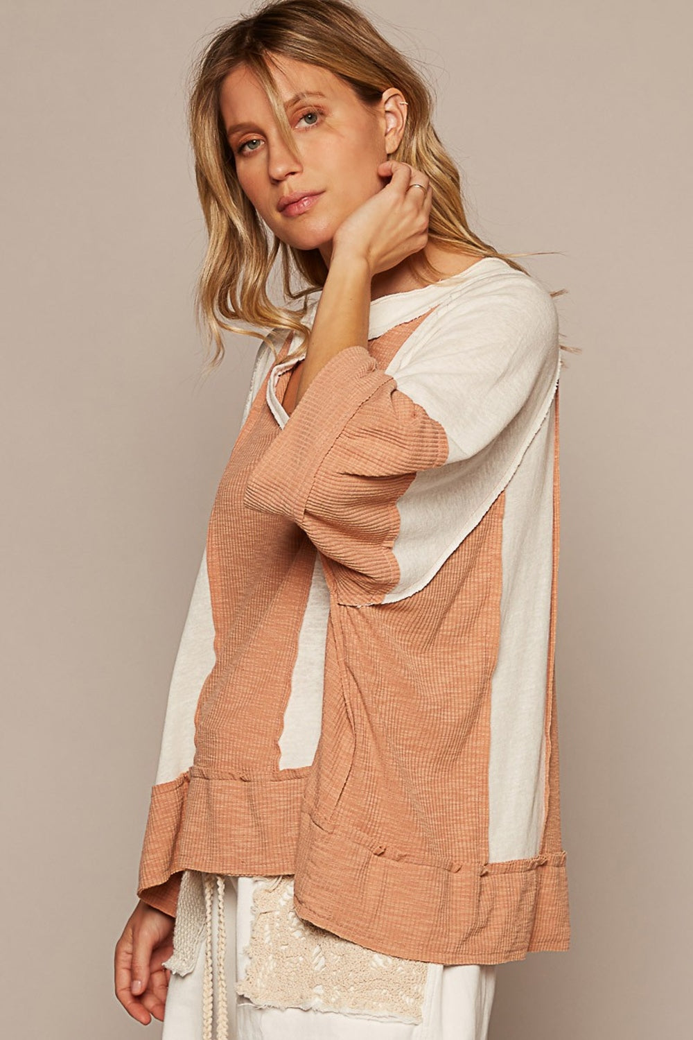 POL Notched Frayed Edge Contrast Top Apparel/Tops POL Ship from USA TikTok Tops Trendsi USPS Walmart Walmart Apparel Trendsi https://www.cyberehub.com