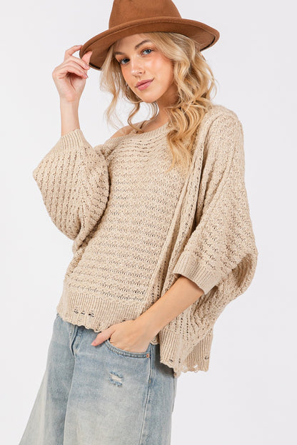 SAGE + FIG Distressed Asymmetrical Open Stitch Sweater Shirt Apparel Clothing Tops SAGE+FIG Ship from USA Shirts USA Women Trendsi https://www.cyberehub.com
