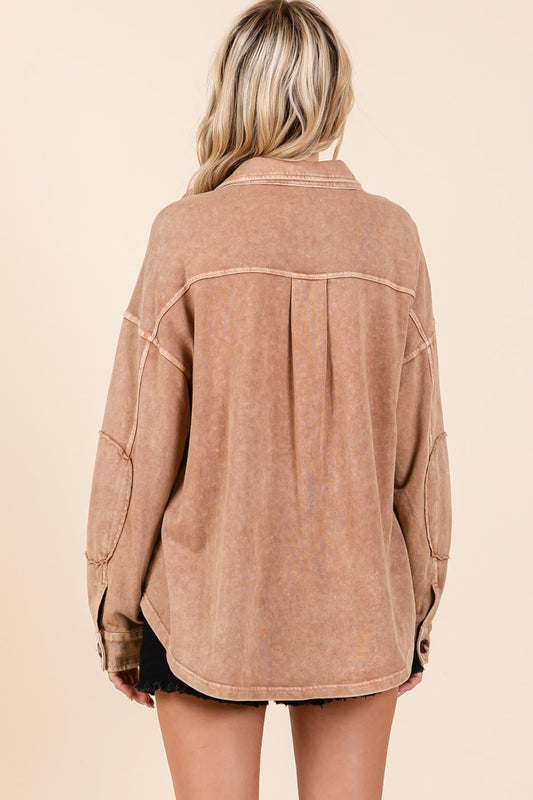 Mittoshop Mineral Wash French Terry Elbow Patch Shacket Shirt Apparel Clothing Tops Mittoshop Ship from USA Shirts USA Women Trendsi https://www.cyberehub.com