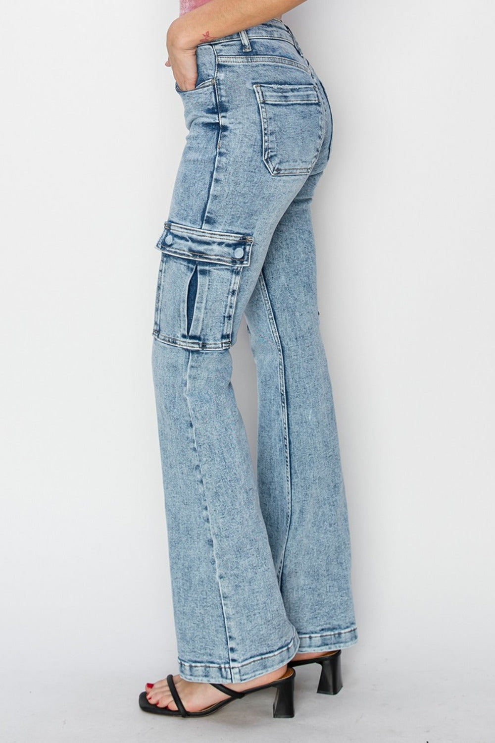 RISEN Full Size High Rise Cargo Flare Jeans Bottoms Bottoms Clothing RISEN Ship from USA Women Trendsi https://www.cyberehub.com