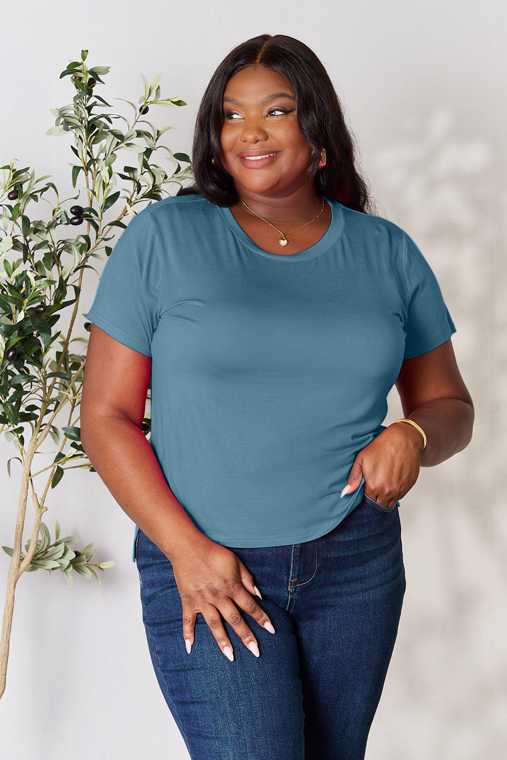 Basic Bae Full Size Round Neck Short Sleeve T-Shirt Apparel/Tops Basic Bae Ship from USA TikTok Tops Trendsi USPS Walmart Walmart Apparel Trendsi https://www.cyberehub.com