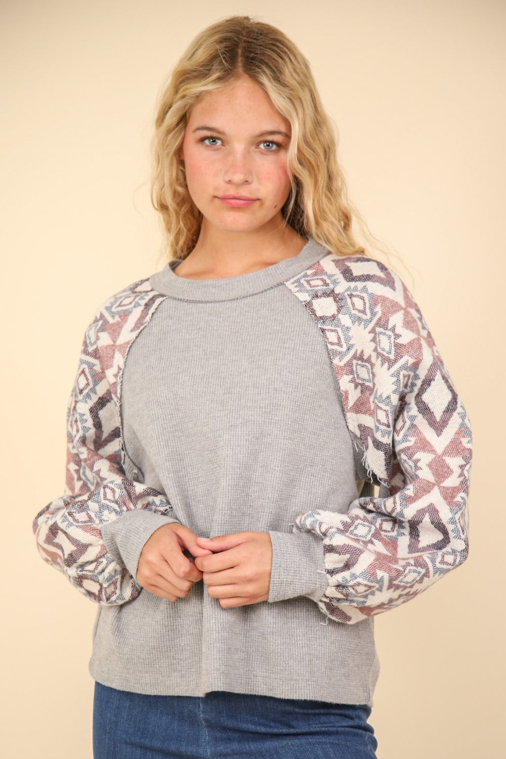 VERY J Printed Long Sleeve Round Neck Knit Top Shirt Apparel Clothing Tops Ship from USA Shirts USA VERY J Women Trendsi https://www.cyberehub.com