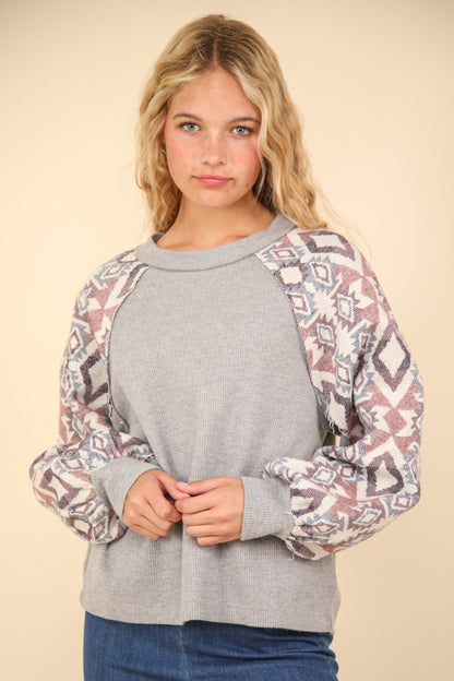 VERY J Printed Long Sleeve Round Neck Knit Top Shirt Apparel Clothing Tops Ship from USA Shirts USA VERY J Women Trendsi https://www.cyberehub.com