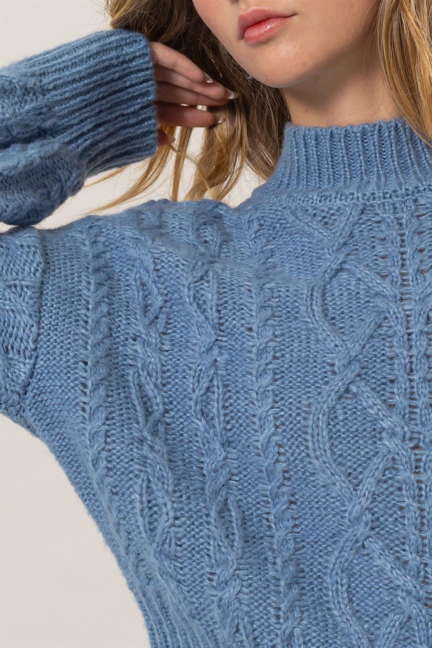 HYFVE Cable-Knit Mock Neck Dropped Shoulder Sweater Apparel Featured HYFVE Ship from USA Tiktok Trendsi USA USPS Walmart Trendsi https://www.cyberehub.com