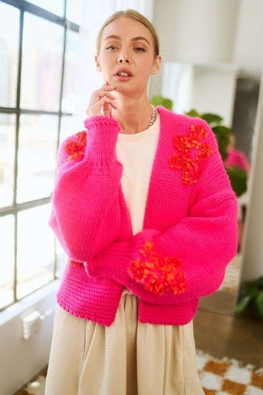 Davi & Dani Floral Applique Open Front Drop Shoulder Cardigan Hot Pink Tops/Jackets/Sweaters Clothing Tops Davi & Dani Ship from USA TikTok Trendsi USPS Walmart Trendsi https://www.cyberehub.com