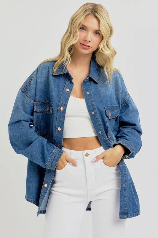 RISEN Full Size Snap Down Long Sleeve Denim Shacket Dark Tops/Jackets/Sweaters Clothing Tops RISEN Ship from USA TikTok Trendsi USPS Walmart Trendsi https://www.cyberehub.com