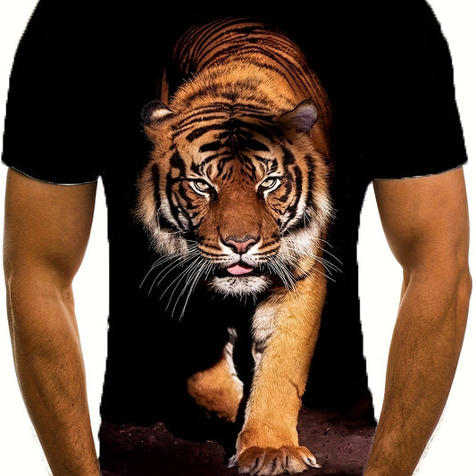 3D Tiger Printed Men's Fashionable Short Sleeved Round Neck T-shirt, Summer Outdoor Apparel/Shirt/Graphic Shirt SNULLO https://www.cyberehub.com