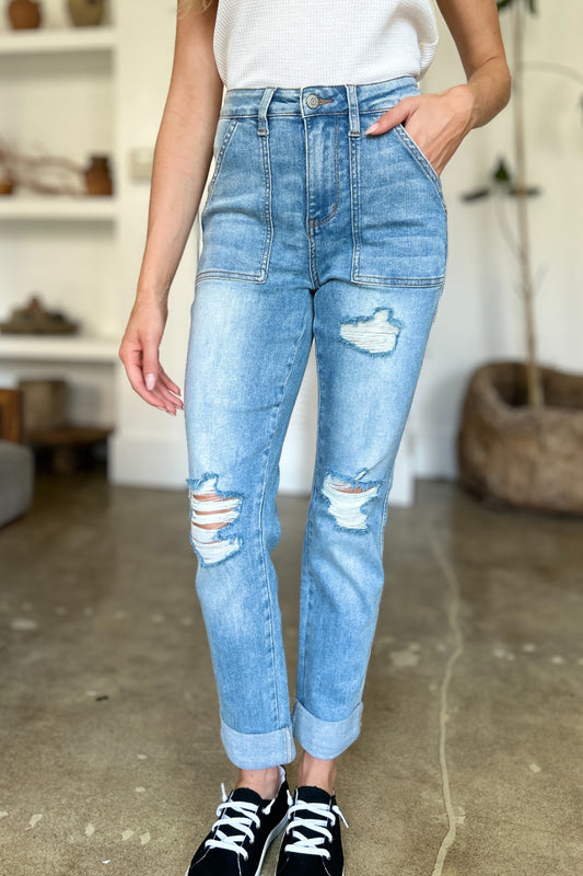 Judy Blue Full Size Distressed Straight Jeans with Patch Pockets Bottoms Bottoms Clothing Judy Blue Pants Ship from USA Women Trendsi https://www.cyberehub.com