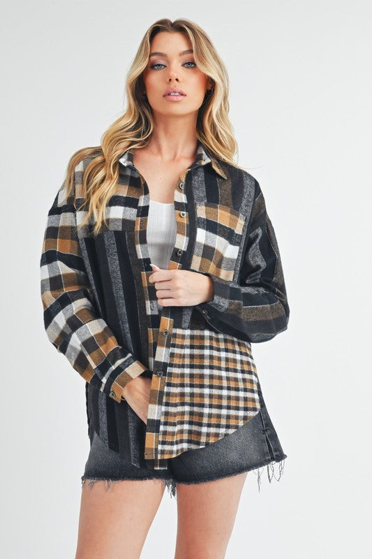 Aem+Co Curved Hem Plaid Button Up Shirt Black Apparel/Tops Aemi+Co Ship from USA TikTok Tops Trendsi USPS Walmart Walmart Apparel Trendsi https://www.cyberehub.com